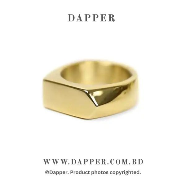 Trendy Smooth Polished Golden Titanium Finger Ring For Men