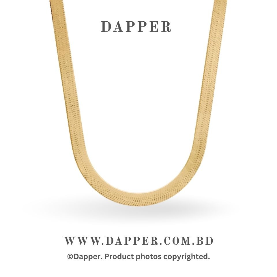 Copy-of-Copy-of-Dapper-32.jpg Golden Flat Stainless Steel Snake Chain Necklace For Men - Image 1