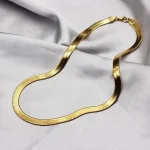 Golden Flat Stainless Steel Snake Chain Necklace For Men - Image 2