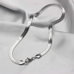 Silver Flat Stainless Steel Snake Chain Necklace For Men - Image 3