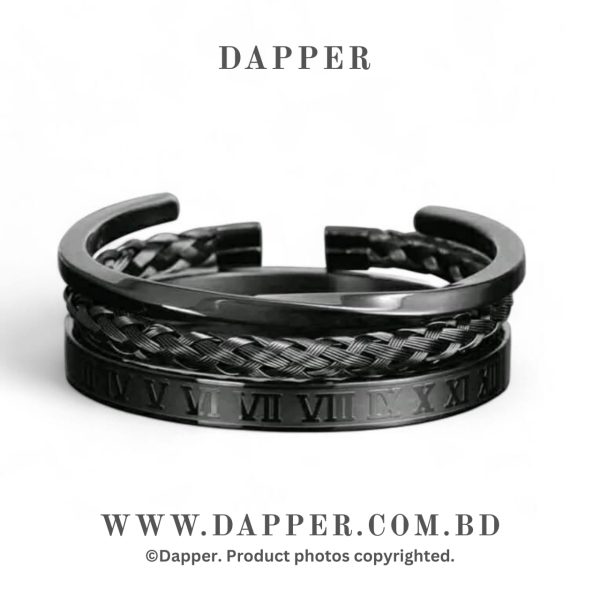 Luxury Black Color 3pcs Set Stainless Steel Bracelet For men