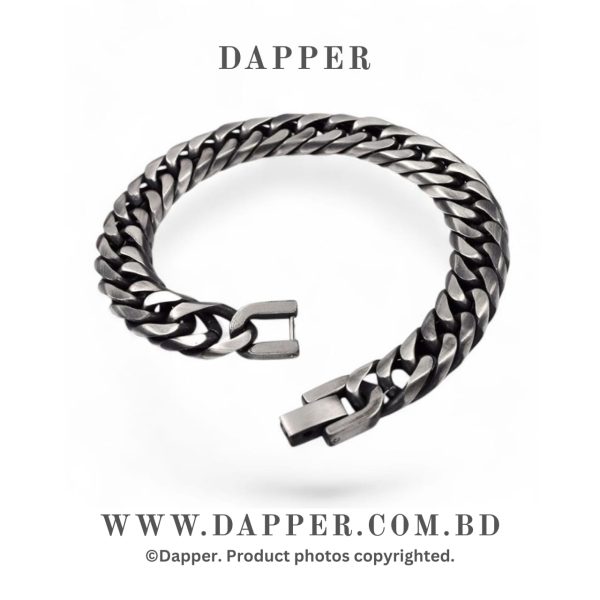 10mm Oxidized Curb Stainless Steel Bracelet For Men