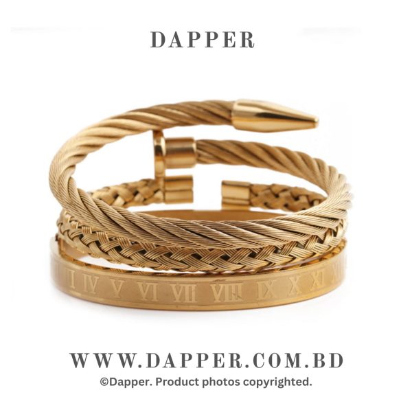 Luxury 3pcs Set Golden Cuff Bracelet for Man